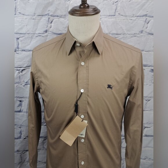 NWT Burberry Men's Cambridge Button Down Shirt Equestrian Knight Dark Honey XS - Picture 1 of 16